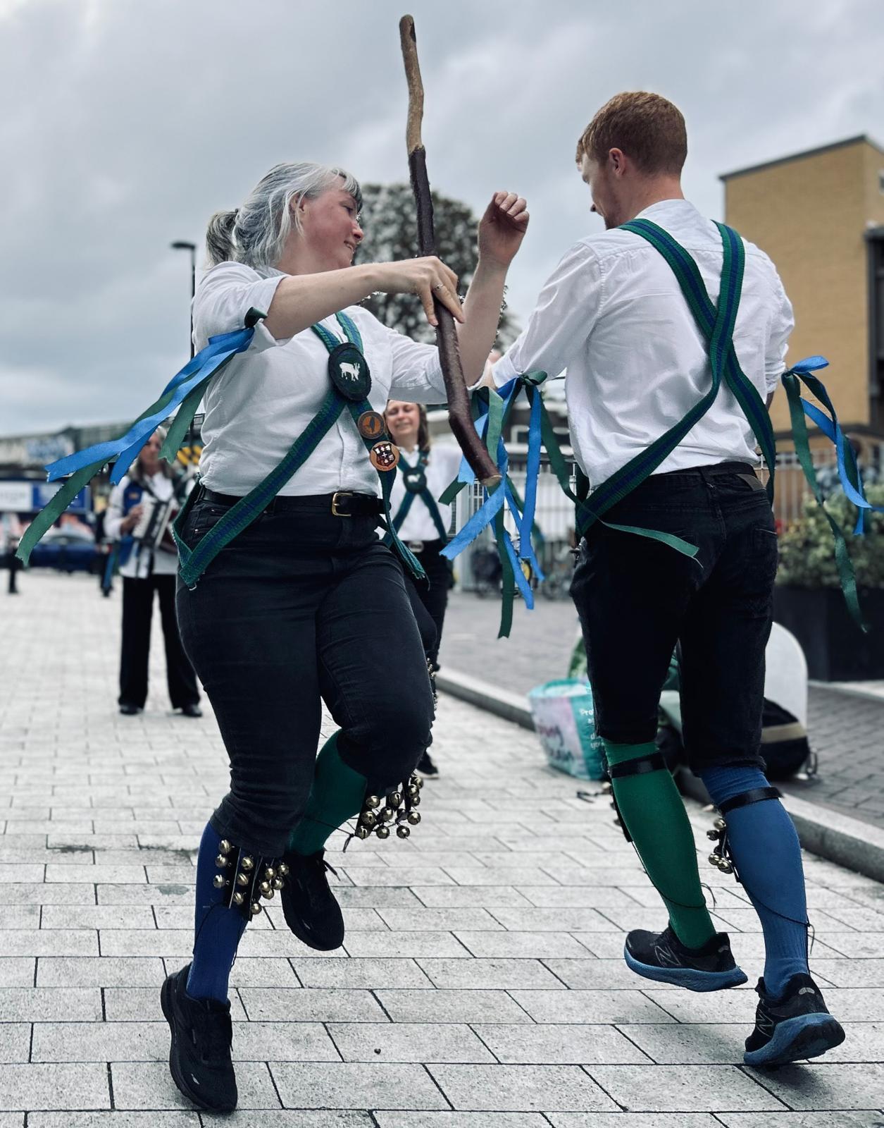 Two members of Quaggy Morris dancing during our Stag Tour